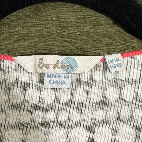 Boden Women's Sleeveless Midi Shirt Dress Pockets Tie Belt Size 10L Olive White - Picture 7 of 9